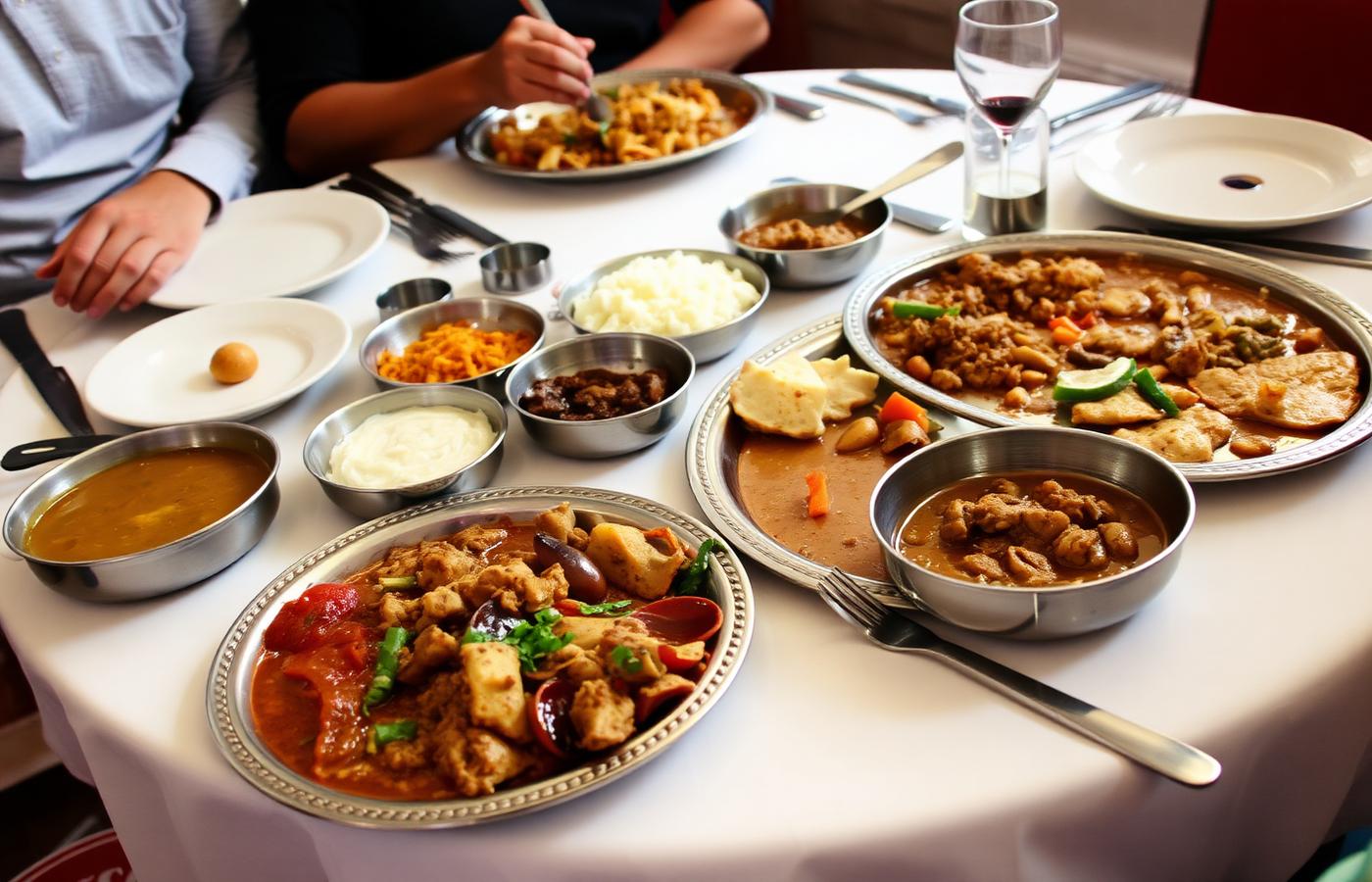 Indian vegetarian and non vegetarian meal served for a tour group