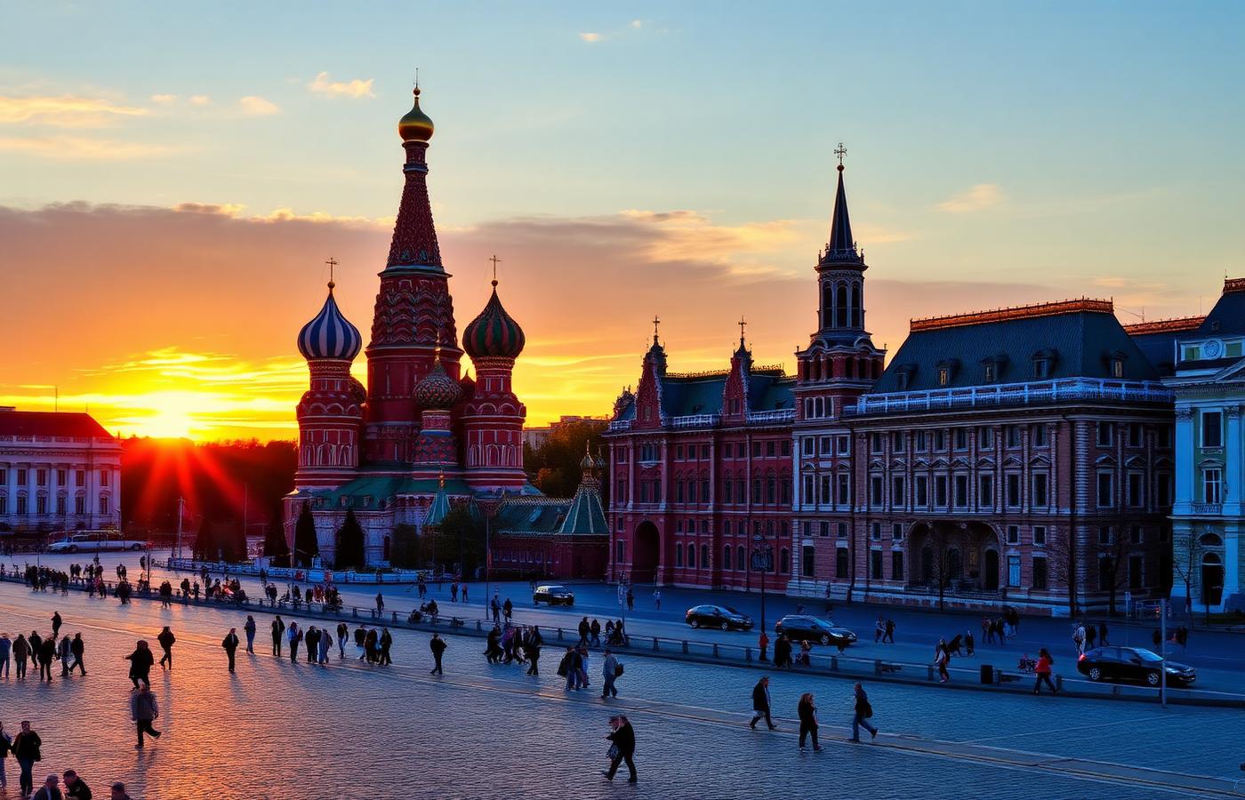 Saint Basil's Cathedral on Red Square at sunset